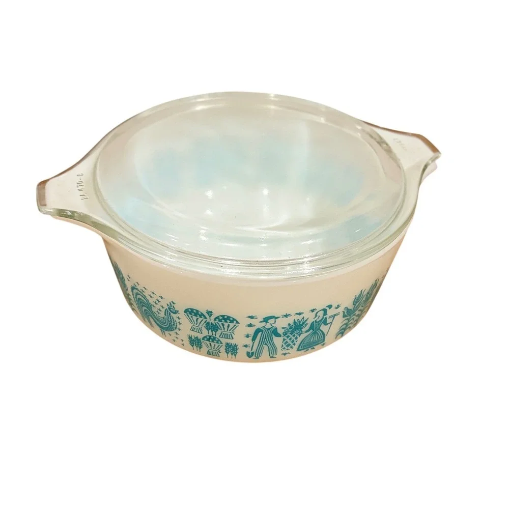 Vintage Pyrex Amish Butterprint Casserole Dish 472 1.5 Pt Turquoise White W/ Lid